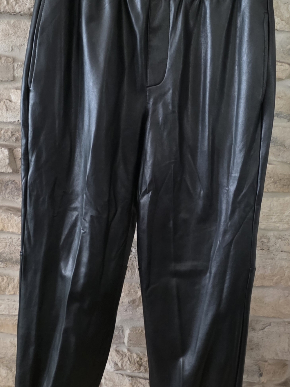 Women’s Black Faux Leather Wide-Leg Pants